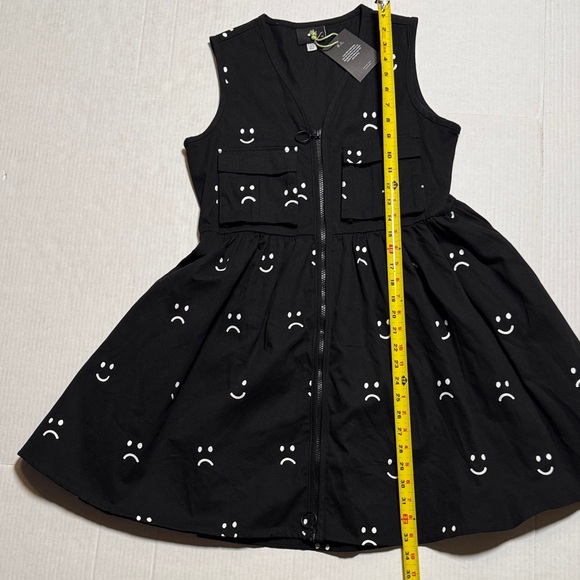 LAZY OAF NWT Happy Sad Gilet Dress Black White Dual Zipper Sleeveless Skater XS - Picture 10 of 16